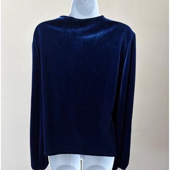 New York & Company Top XXL NWT Velvet Wrap Bishop Sleeve Tie Waist Quiet Luxury - Picture 4 of 11